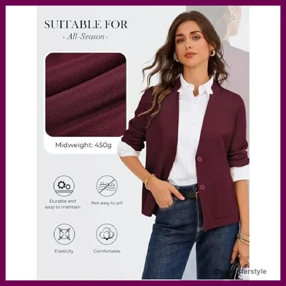 Knit Blazer Cardigan Professional Casual Work Jacket Long Sleeve Pockets